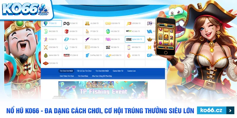 Giao diện đa dạng slot game tại Nổ Hũ KO66 với đồ họa sinh động và hấp dẫn